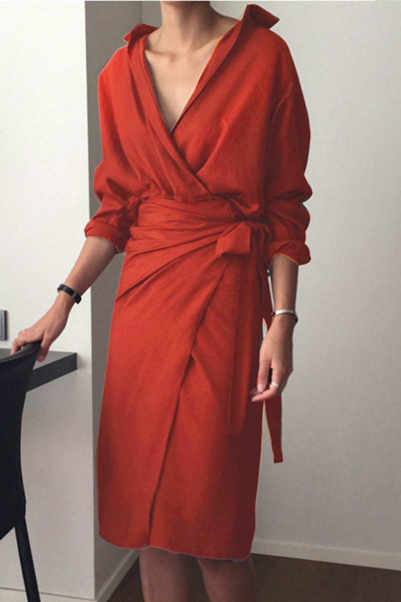 Kaynafashions - Street Solid Bandage Patchwork V Neck Irregular Dress Dresses(3 colors)