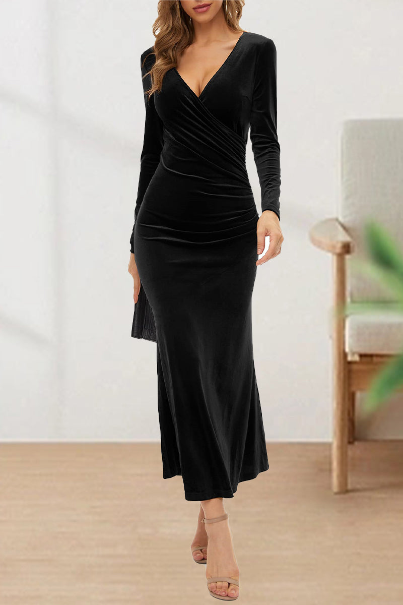 Kaynafashions - Sweet Elegant Solid Solid Color V Neck Evening Dress Dresses(4 Colors)