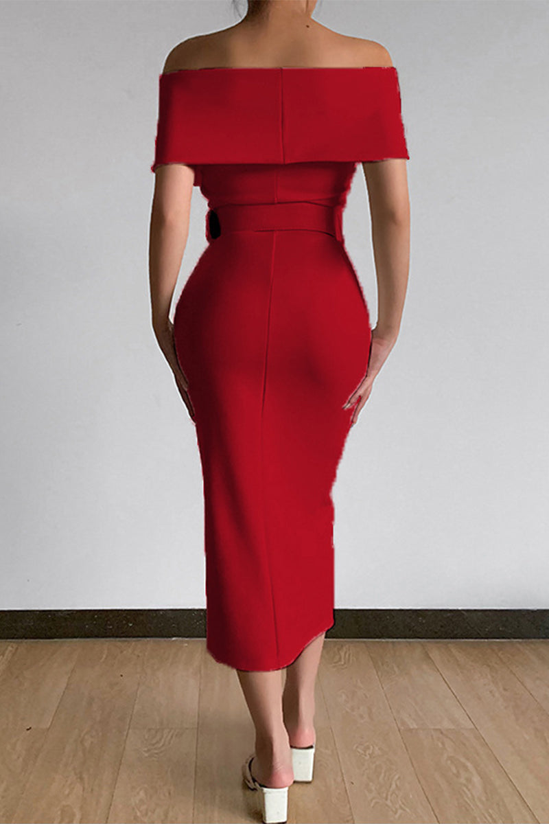 Kaynafashions - Sexy Elegant Solid With Belt V Neck One Step Skirt Dresses(8 Colors)