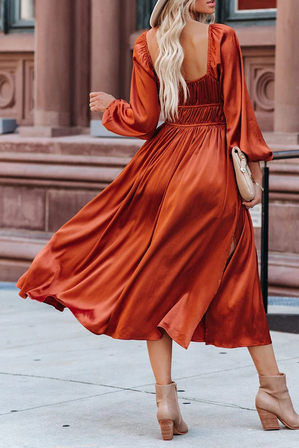 Kaynafashions - Fashion Elegant Solid Frenulum Fold U Neck A Line Dresses