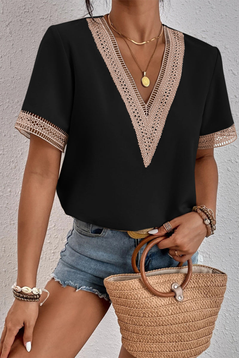 Kaynafashions - Casual Simplicity Solid Patchwork V Neck Tops(8 Colors)