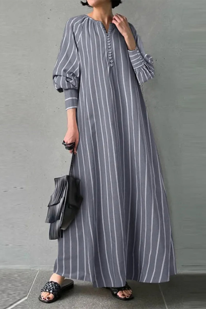 Kaynafashions - Casual Simplicity Striped Patchwork O Neck A Line Dresses(3 Colors)