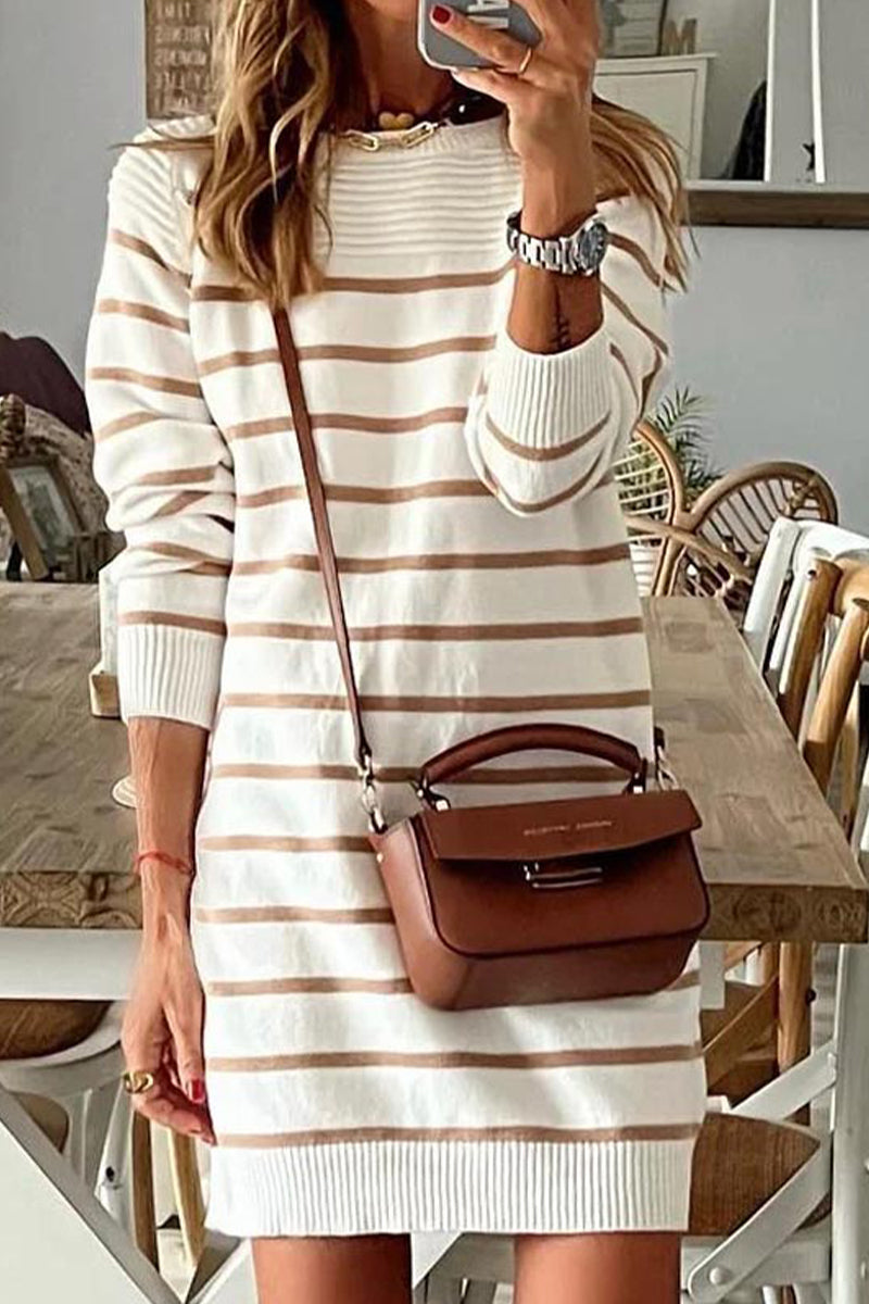 Kaynafashions - Casual Striped Patchwork O Neck A Line Dresses
