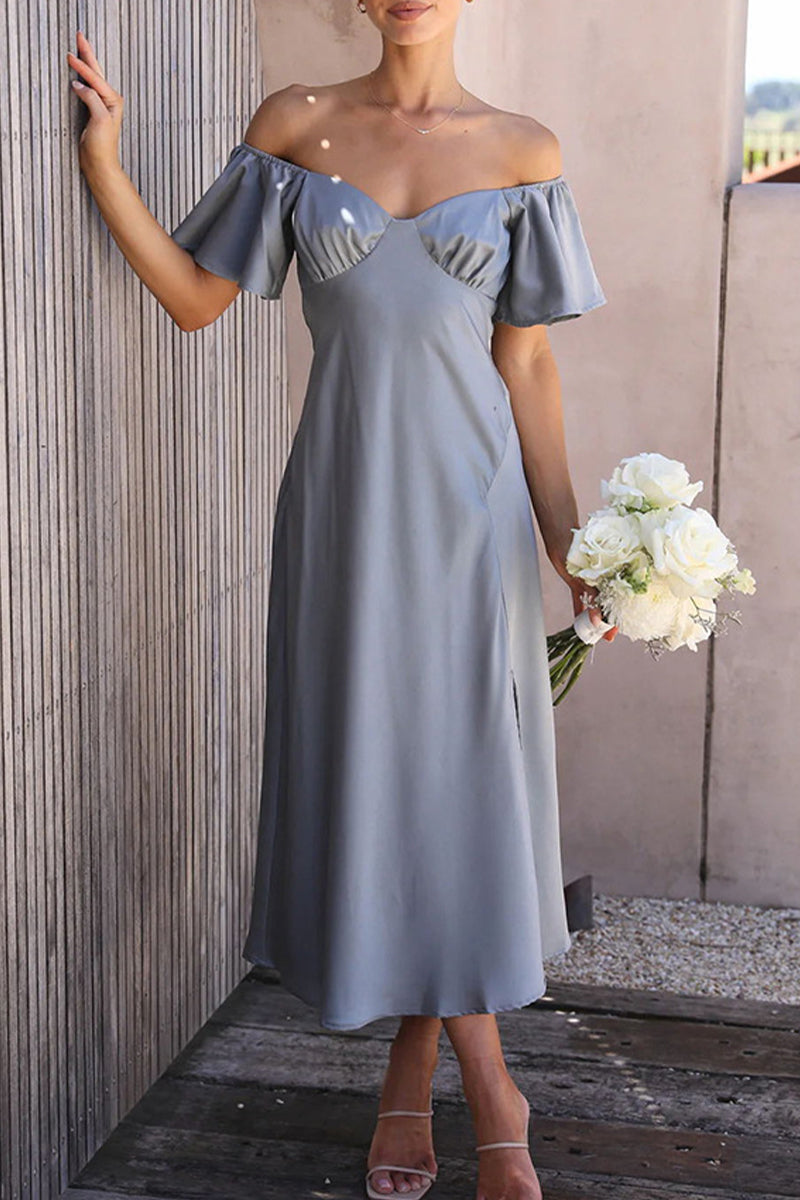 Kaynafashions - Sexy Celebrities Solid Slit Off the Shoulder Pleated Dresses