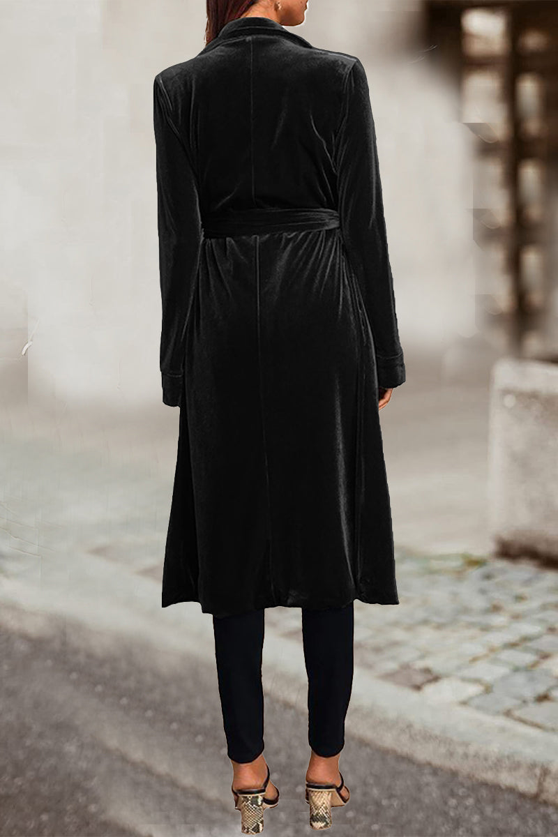 Kaynafashions - British Style Elegant Solid Pocket Turn-back Collar Outerwear