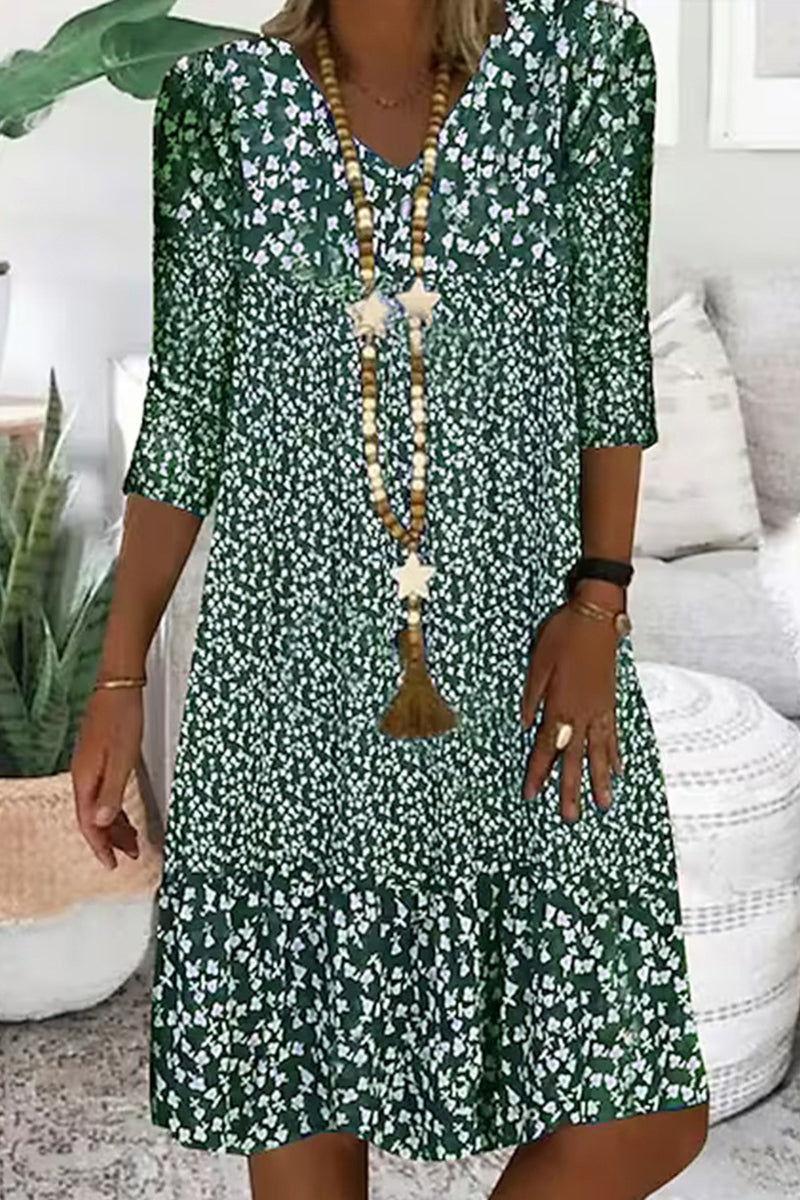 Kaynafashions - Casual Print V Neck A Line Dresses