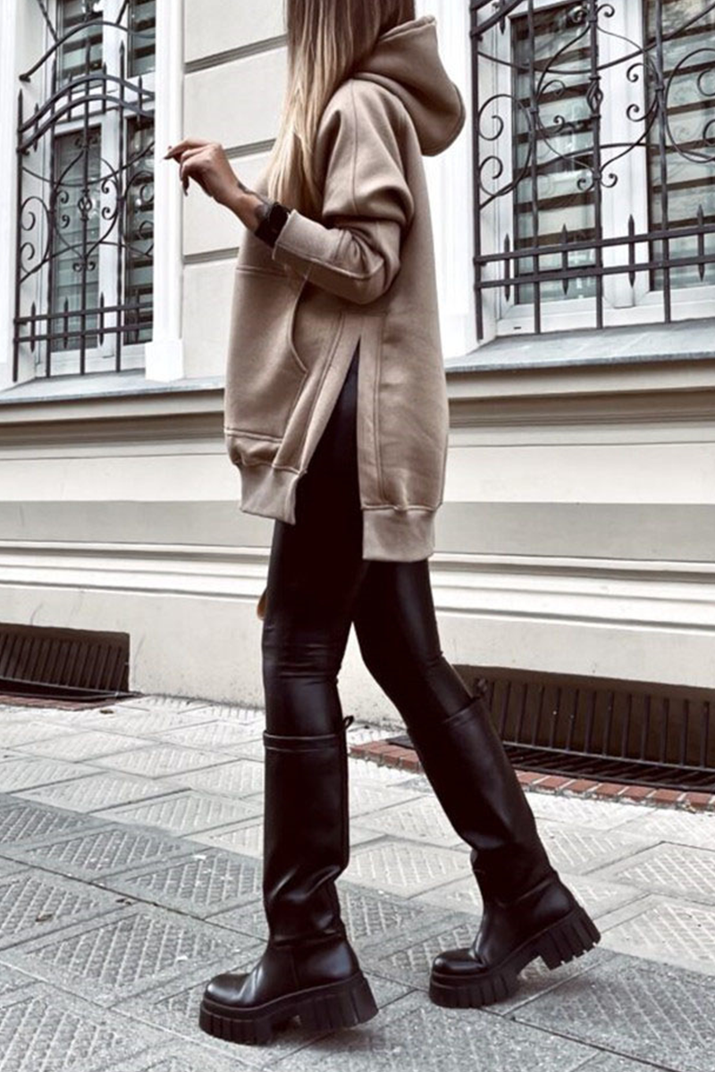 Kaynafashions - Casual Solid Patchwork Hooded Collar Tops(3 colors)