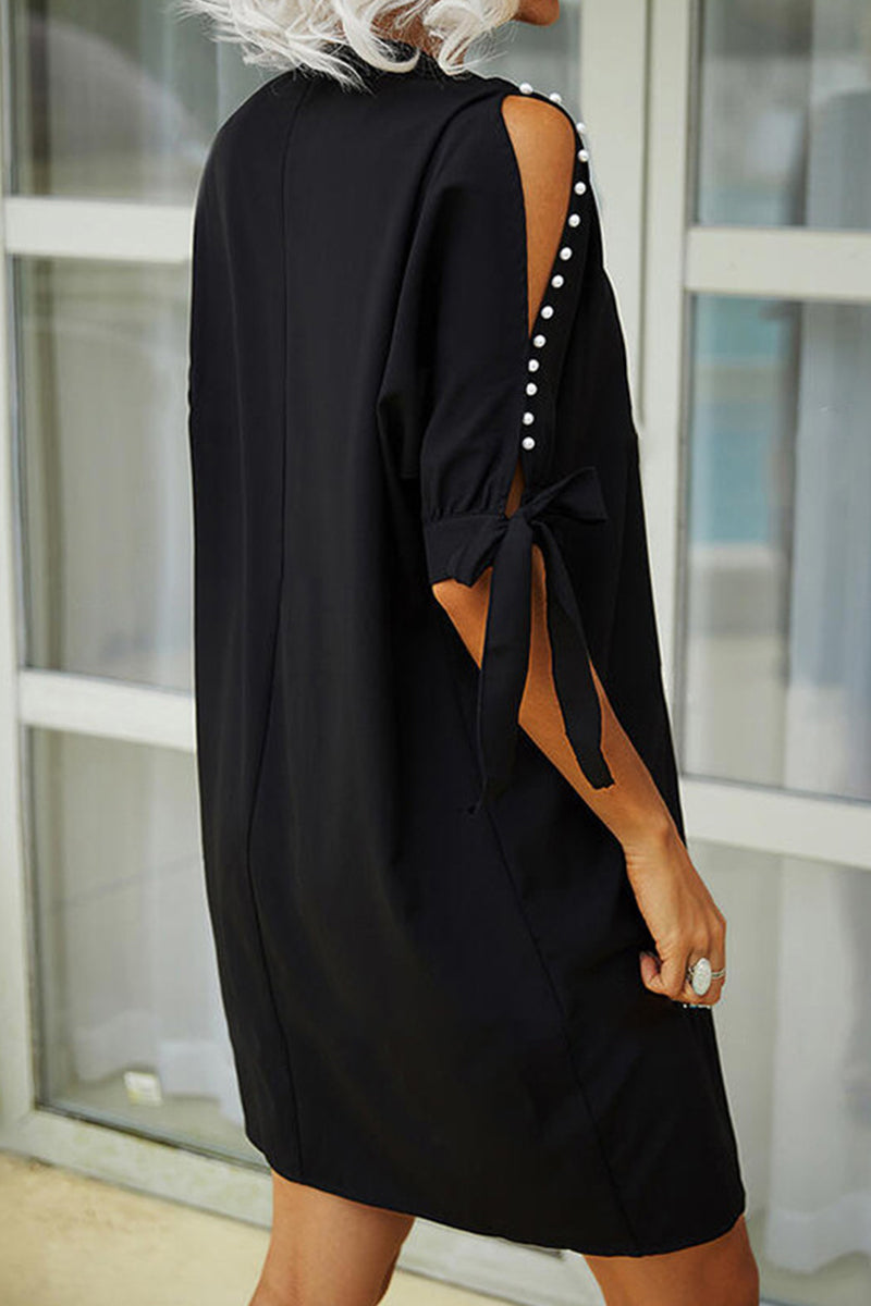 Kaynafashions - Sweet Solid Patchwork Pearl V Neck A Line Dresses