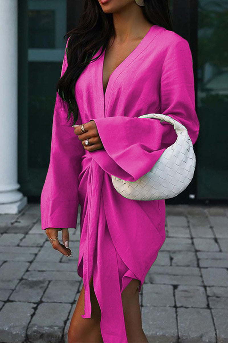 Kaynafashions - Casual Solid Bandage V Neck A Line Dresses