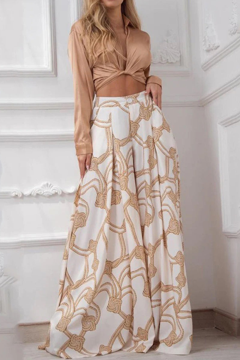 Kaynafashions - Casual Print Patchwork V Neck Long Sleeve Two Pieces(7 Colors)