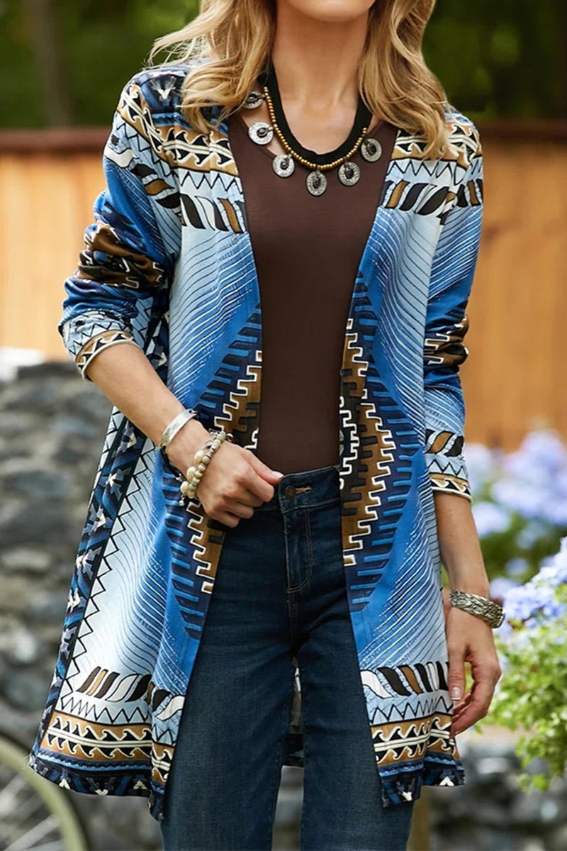 Kaynafashions - Casual College Geometric Printing Cardigan Collar Outerwear