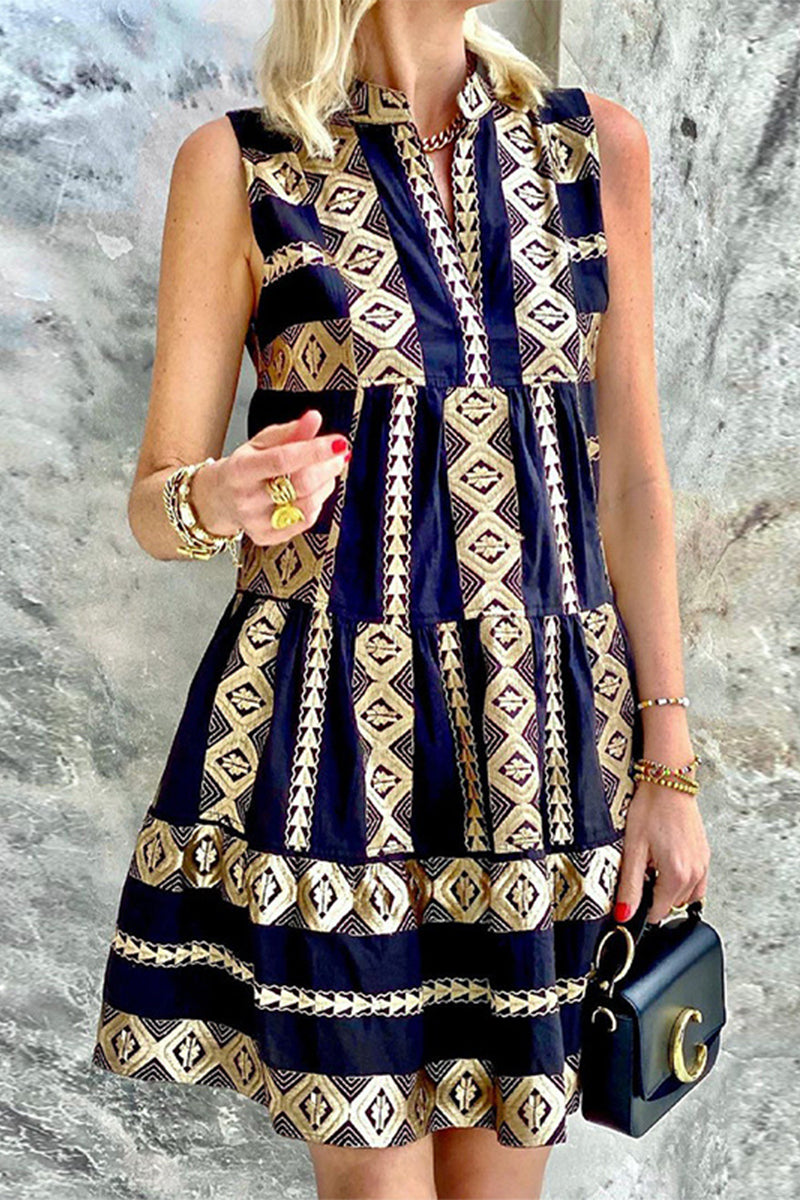 Kaynafashions - Work Print Printing V Neck A Line Dresses