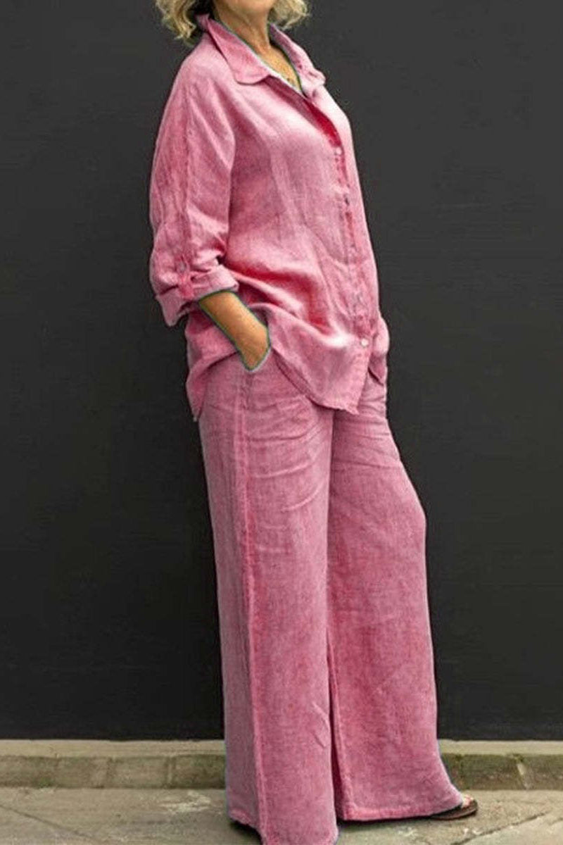Kaynafashions - Casual Simplicity Solid Pocket Turndown Collar Long Sleeve Two Pieces(8 Colors)
