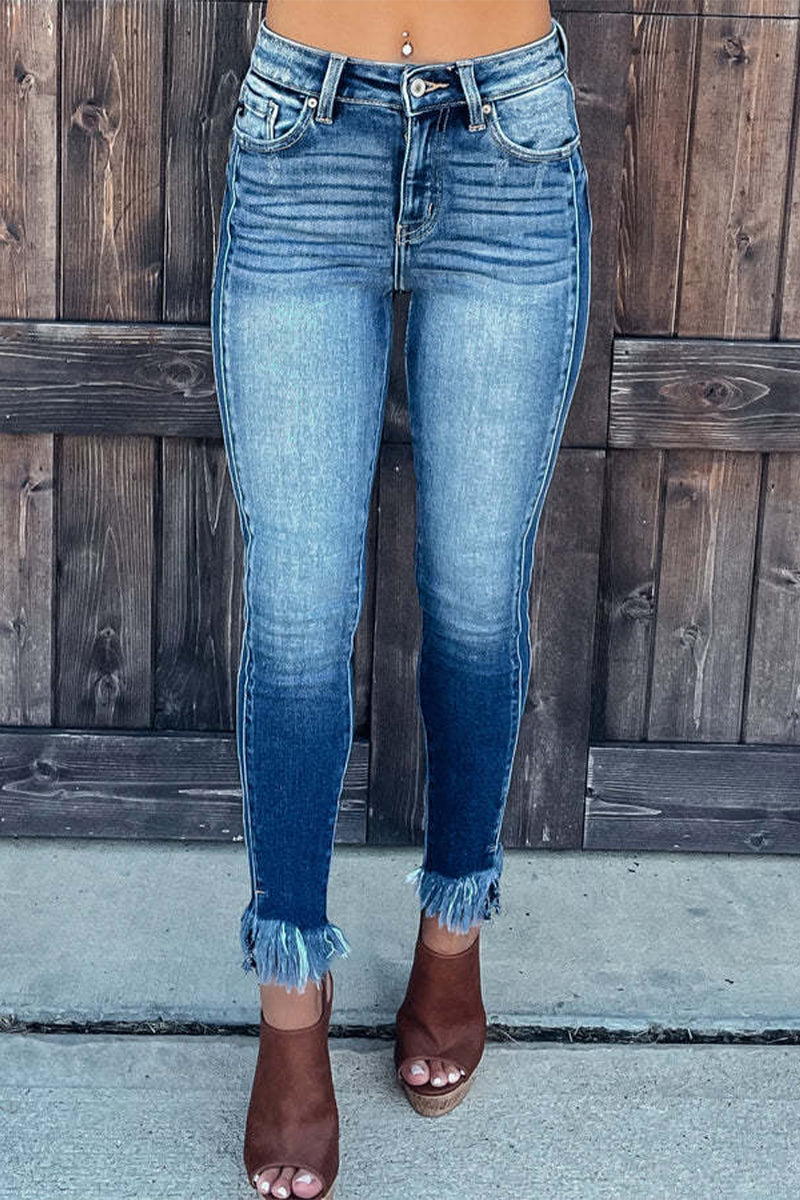 Kaynafashions - Work Street Solid Patchwork Regular Denim Jeans