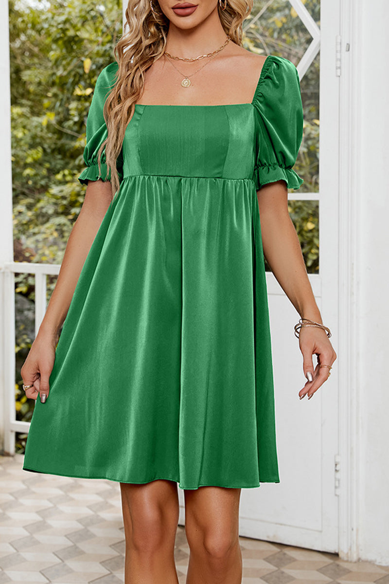 Kaynafashions - Sweet Elegant Solid Fold Square Collar A Line Dresses