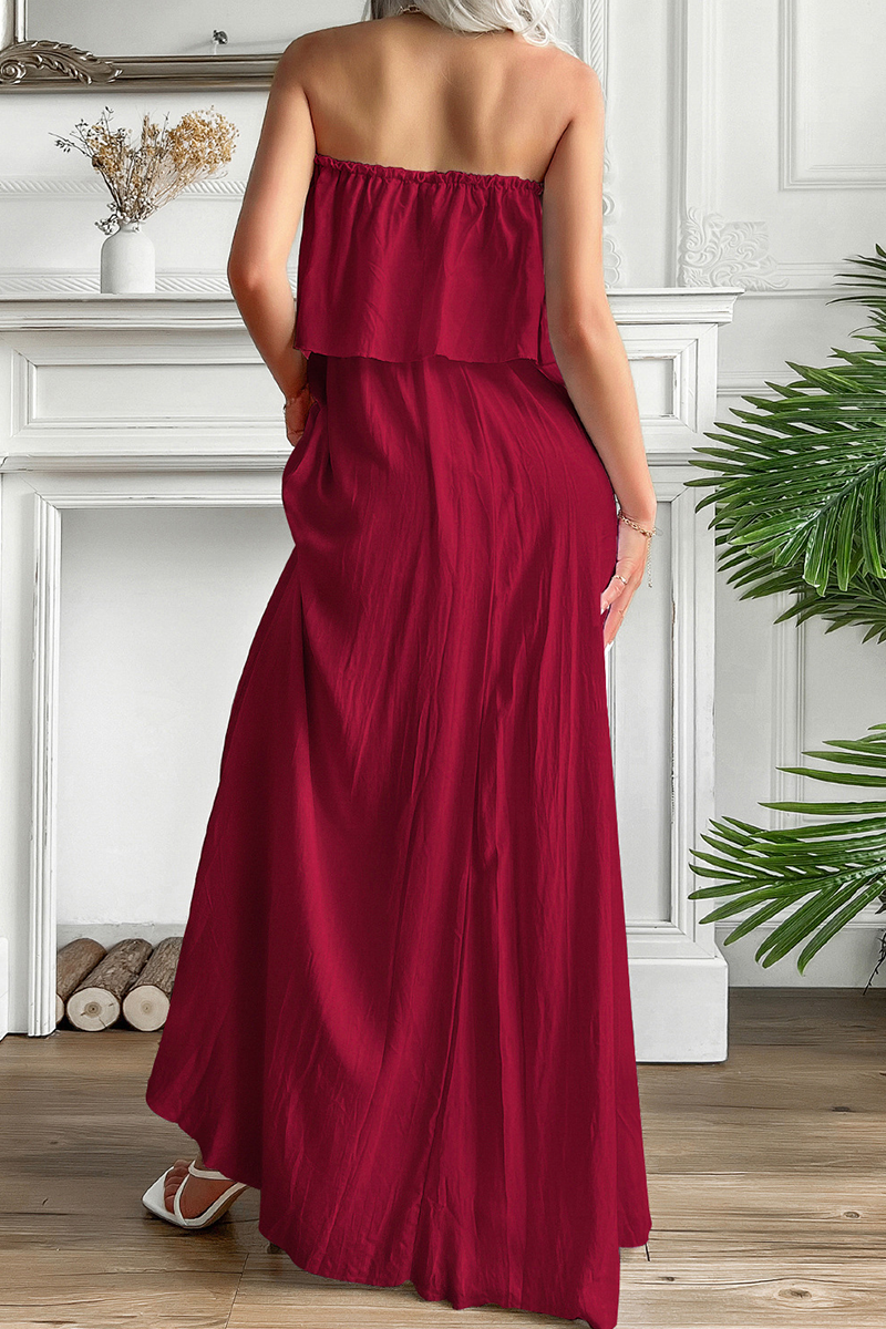 Kaynafashions - Casual Solid Flounce Strapless Cake Skirt Dresses