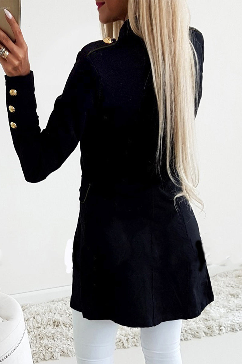 Kaynafashions - Work Solid Patchwork Buckle Mandarin Collar Outerwear(3 Colors)