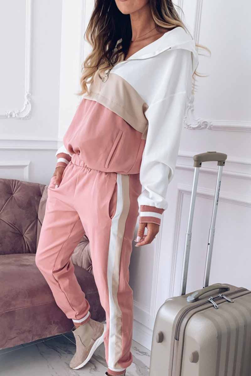 Kaynafashions - Elegant Solid Patchwork Hooded Collar Long Sleeve Two Pieces