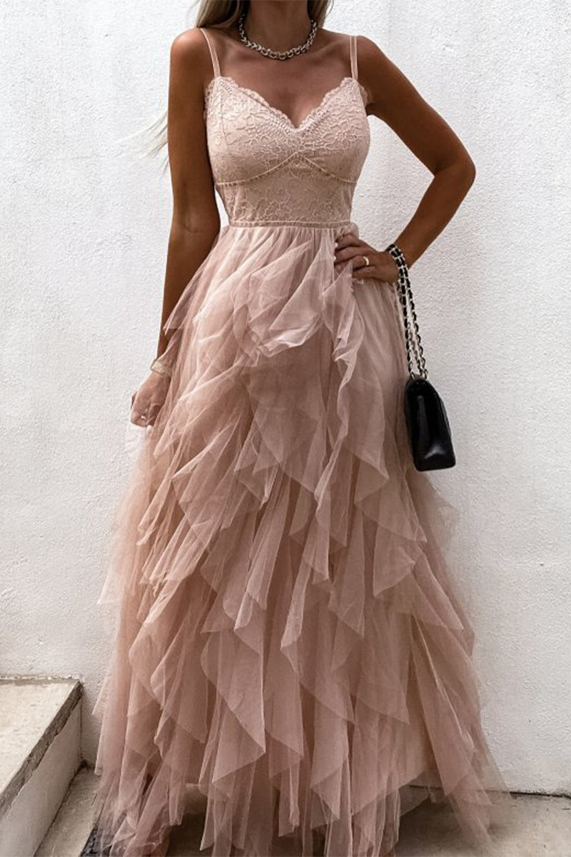 Kaynafashions - Sweet Formal Solid Mesh V Neck Evening Dress Dresses