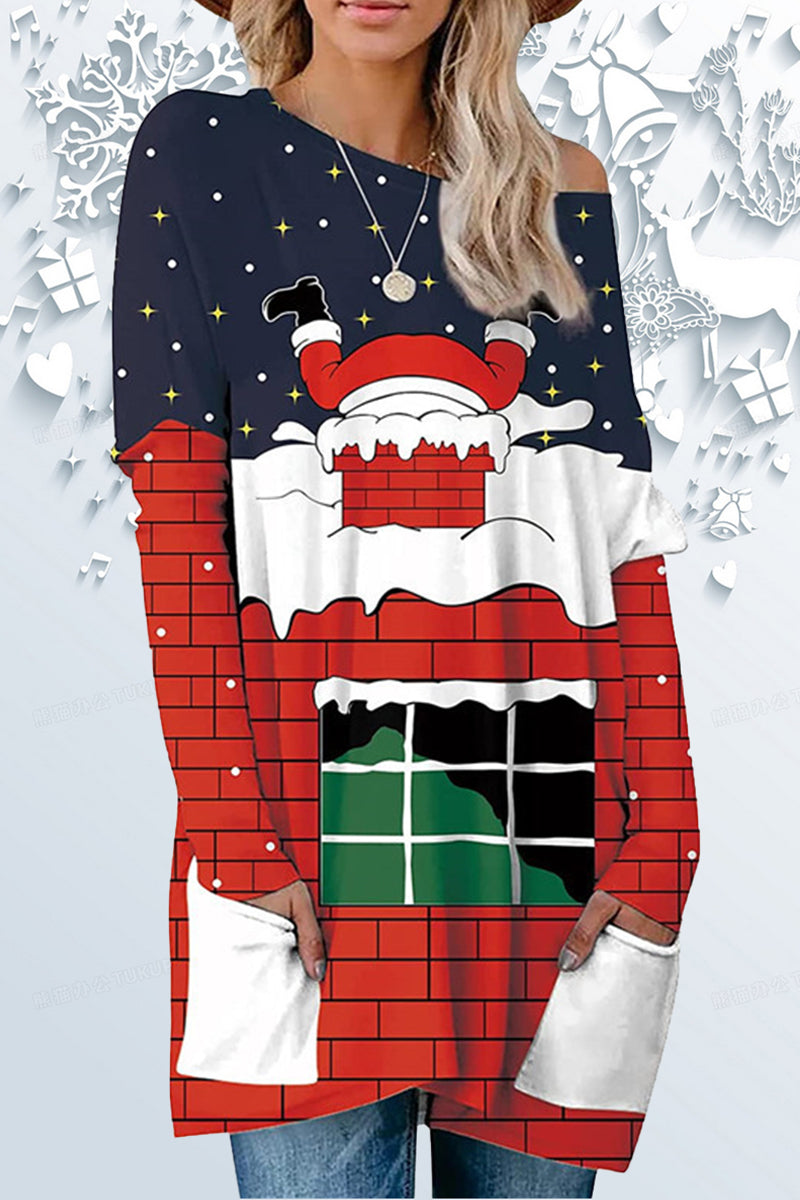 Kaynafashions - Casual Print Santa Claus Printing O Neck Tops