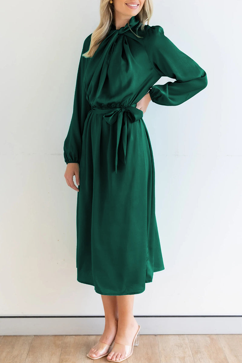 Kaynafashions - Sweet Elegant Solid Bandage Mandarin Collar A Line Dresses(4 Colors)