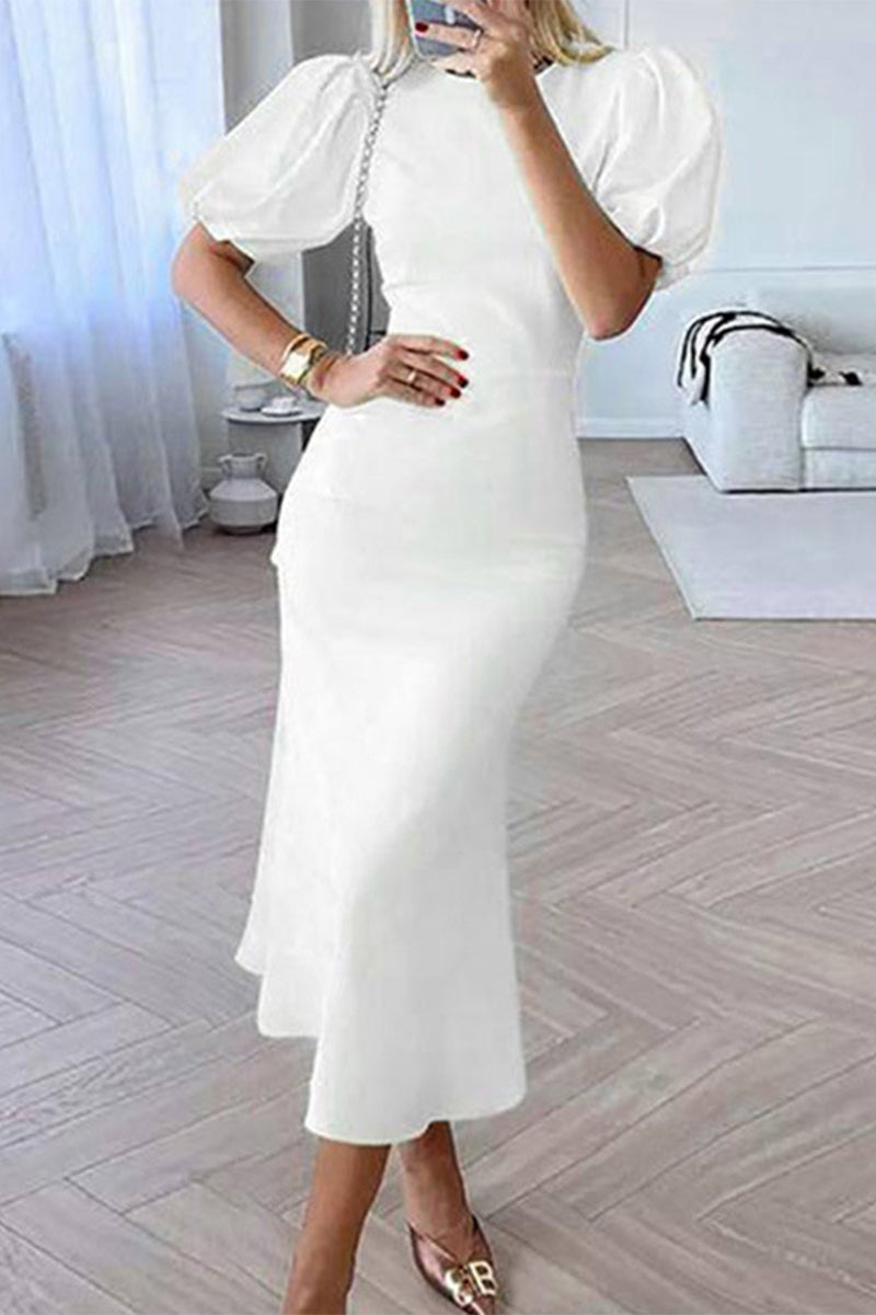 Kaynafashions - Elegant Solid O Neck A Line Dresses