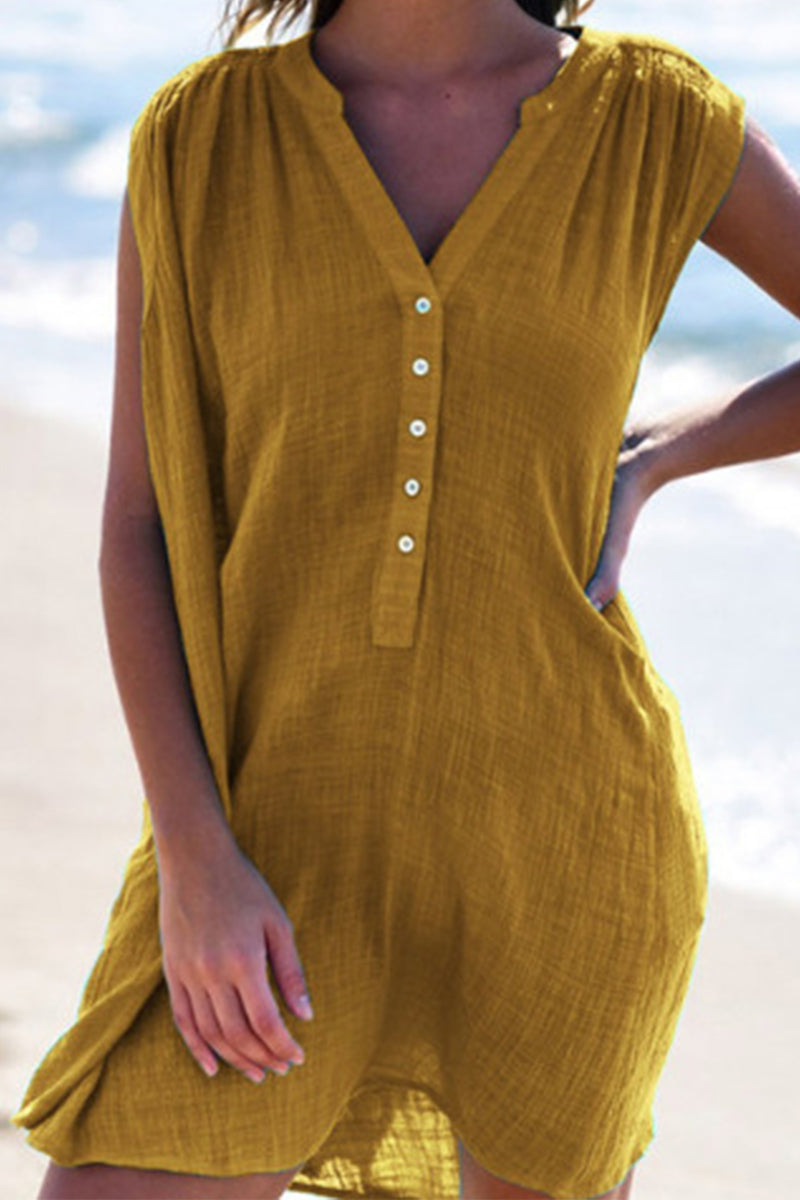 Kaynafashions - Casual Solid V Neck Sleeveless Dress Dresses(4 Colors)