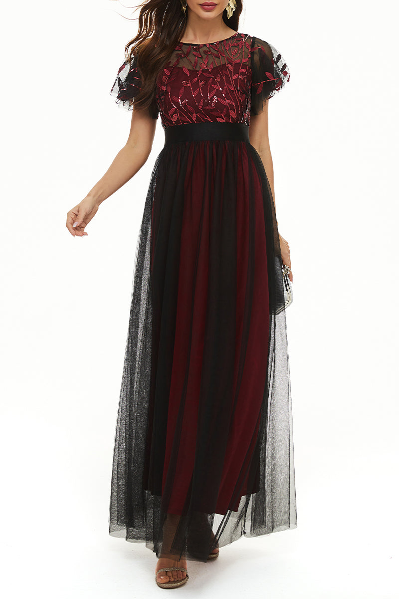 Kaynafashions - Elegant Formal Patchwork Zipper O Neck Ball Gown Dresses
