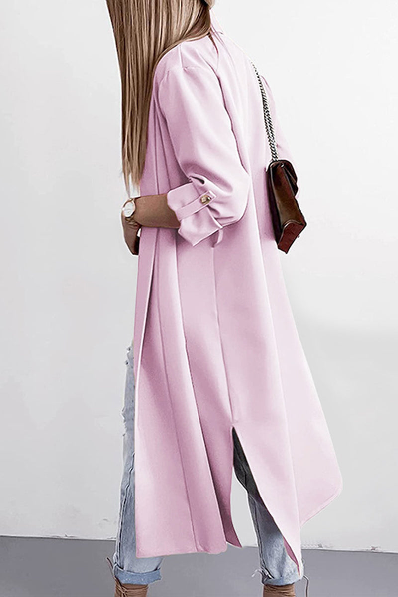 Kaynafashions - Fashion Elegant Solid Slit Turndown Collar Outerwear