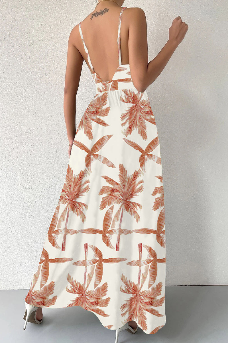 Kaynafashions - Elegant Floral Draw String V Neck Sling Dress Dresses(6 Colors)