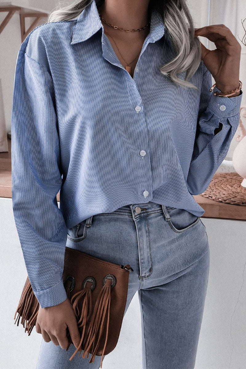 Kaynafashions - Fashion Casual Striped Solid Turndown Collar Tops