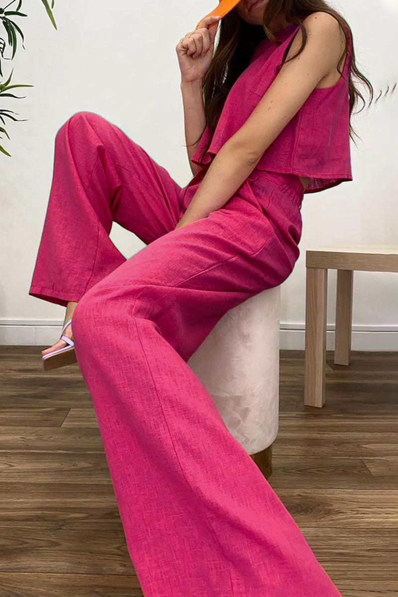 Kaynafashions - Casual Solid Patchwork O Neck Sleeveless Two Pieces