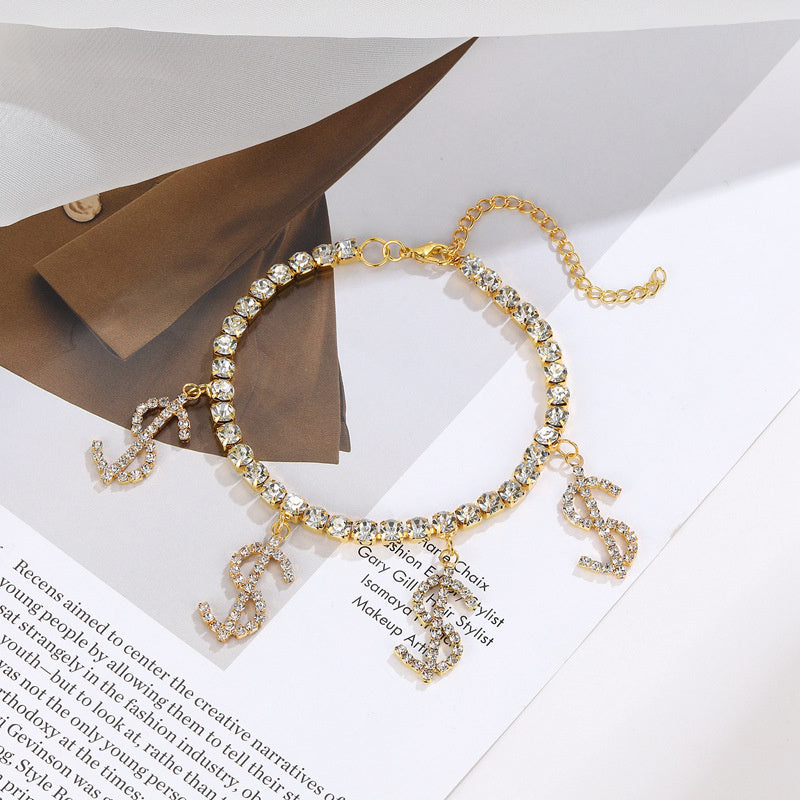 Kaynafashions - Casual Daily Simplicity Letter Patchwork Rhinestone Anklet