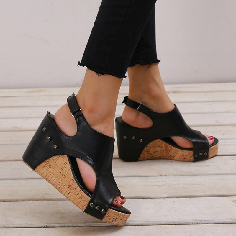 Kaynafashions - Casual Simplicity Patchwork Fish Mouth Wedges Shoes