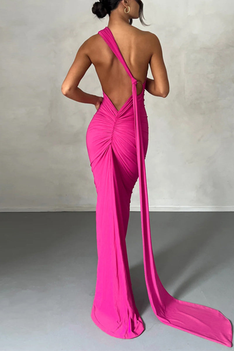 Kaynafashions - Sexy Solid Backless Halter One Step Skirt Dresses