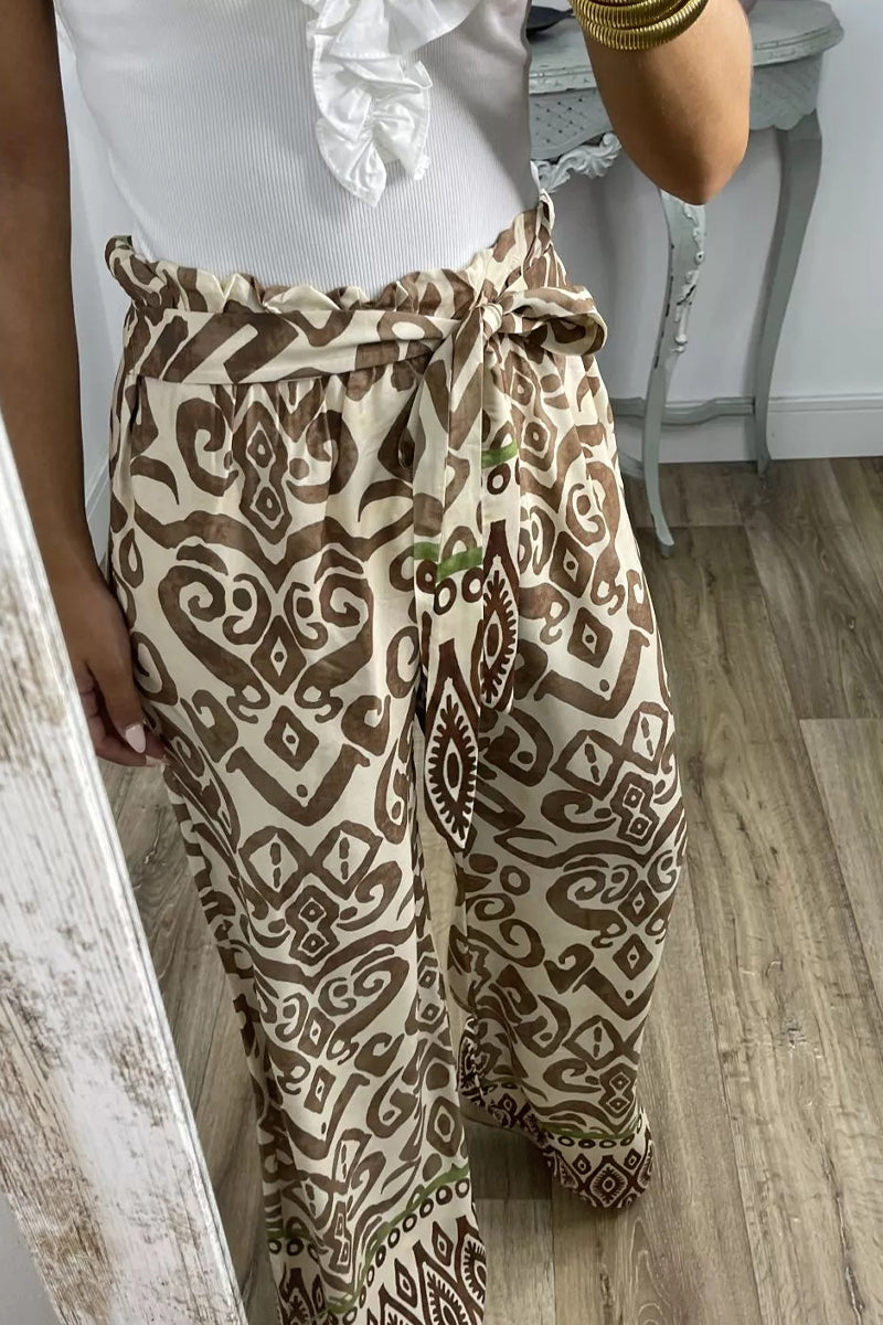 Kaynafashions - Casual Print Frenulum Loose Straight Full Print Bottoms(3 Colors)