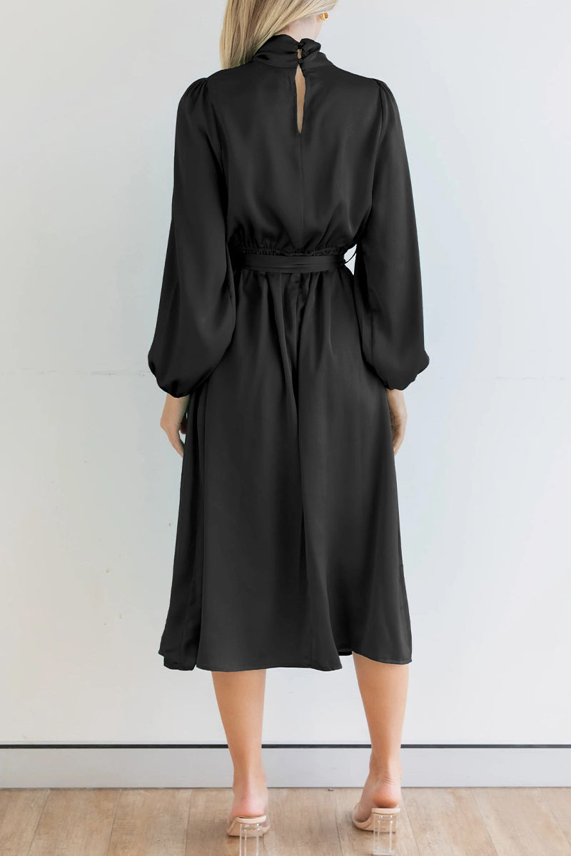 Kaynafashions - Sweet Elegant Solid Bandage Mandarin Collar A Line Dresses(4 Colors)