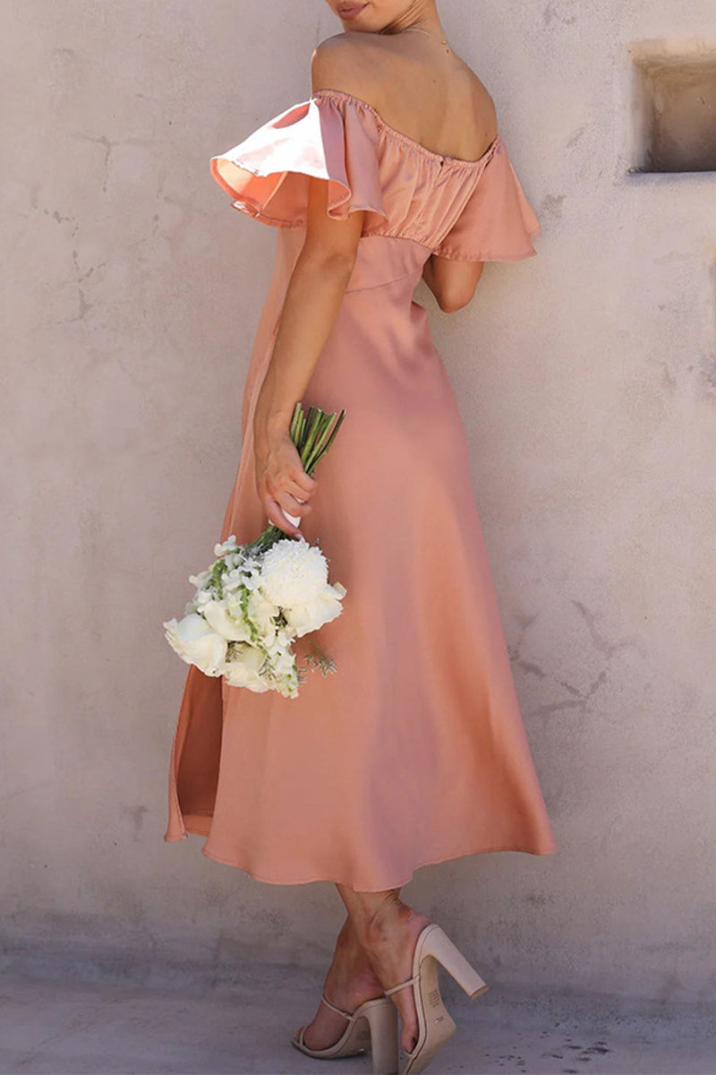 Kaynafashions - Sexy Celebrities Solid Slit Off the Shoulder Pleated Dresses