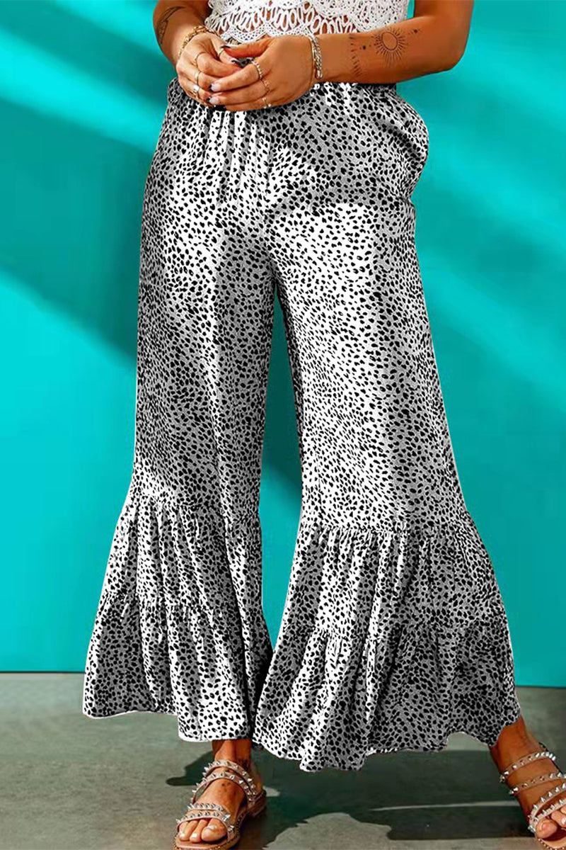 Kaynafashions - Elegant Printing Loose Mid Waist Wide Leg Full Print Bottoms(7 Colors)