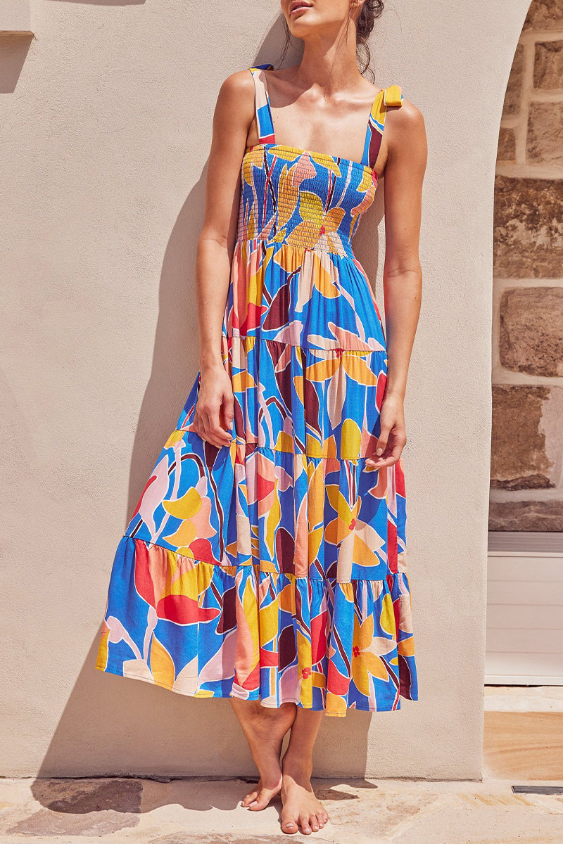 Kaynafashions - Fashion Street Dot Patchwork Spaghetti Strap Printed Dresses(22 Colors)