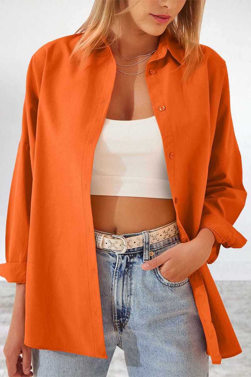 Kaynafashions - Casual Simplicity Solid Buttons Turndown Collar Blouses(11 Colors)