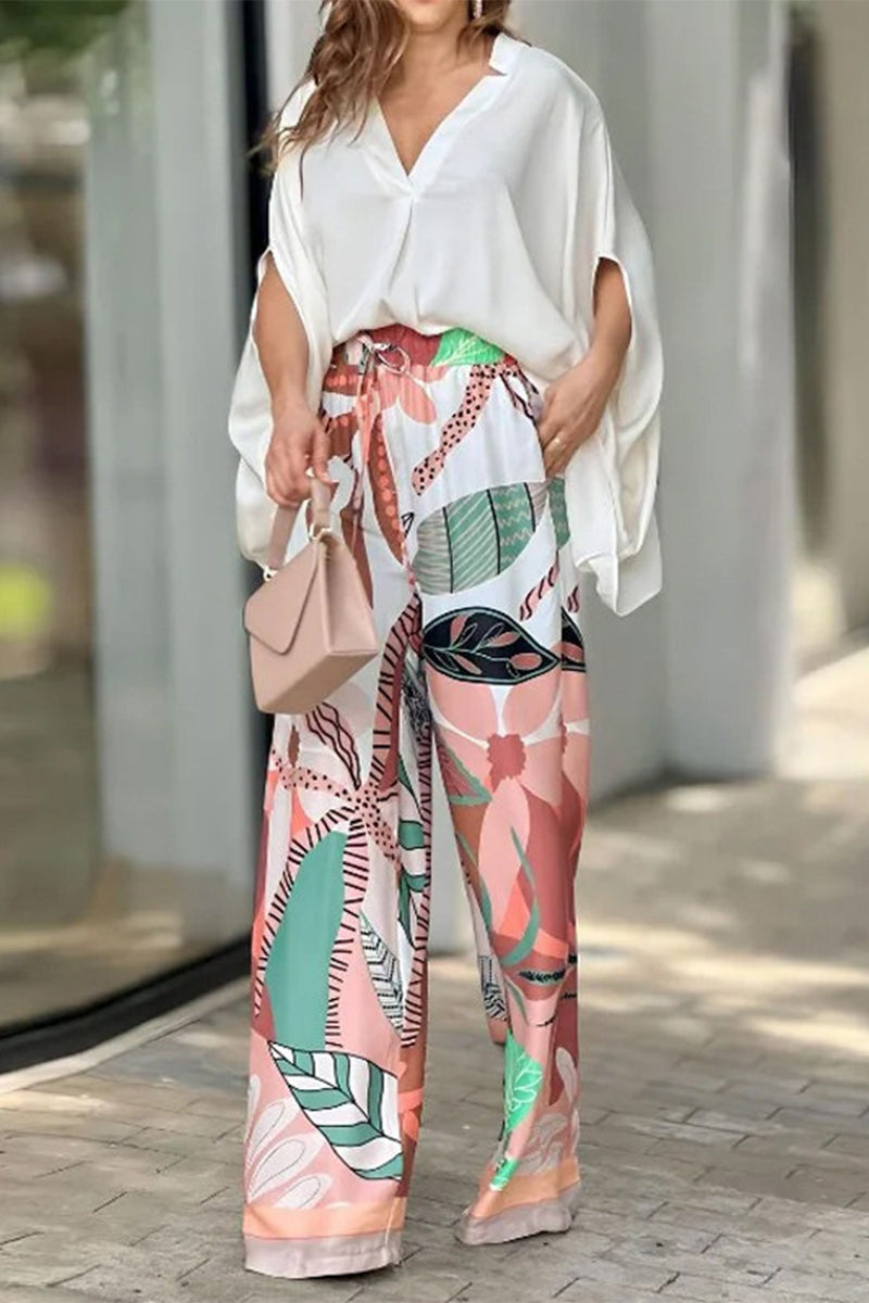 Kaynafashions - Celebrities Elegant Floral Fold V Neck Two Pieces