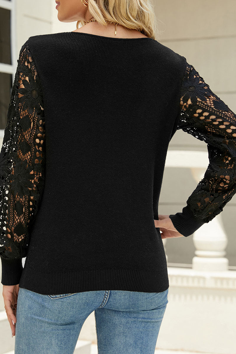 Kaynafashions - Casual Solid Hollowed Out Patchwork V Neck Sweaters(5 colors)