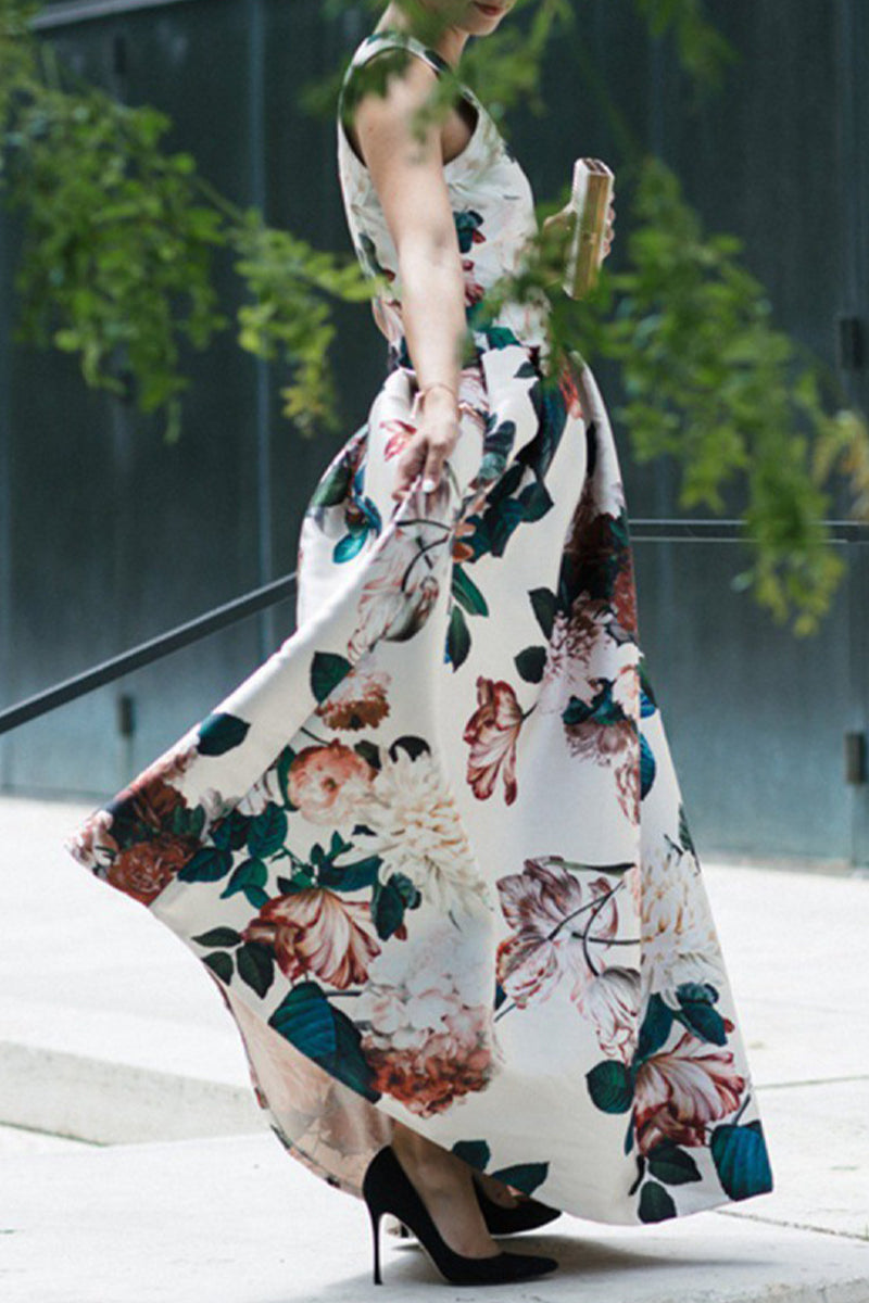 Kaynafashions - Celebrities Elegant Floral Patchwork V Neck Printed Dress Dresses