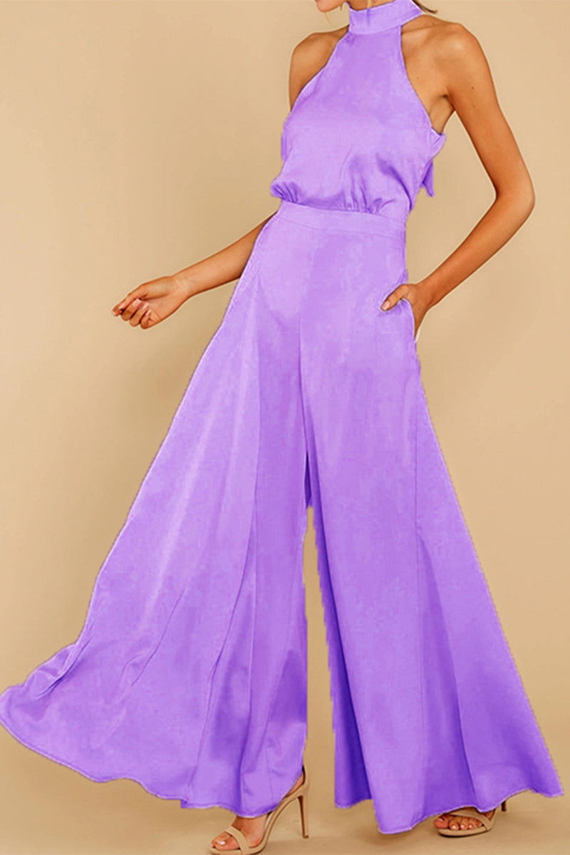 Kaynafashions - Fashion Casual Solid Patchwork Halter Loose Jumpsuits(5 Colors)