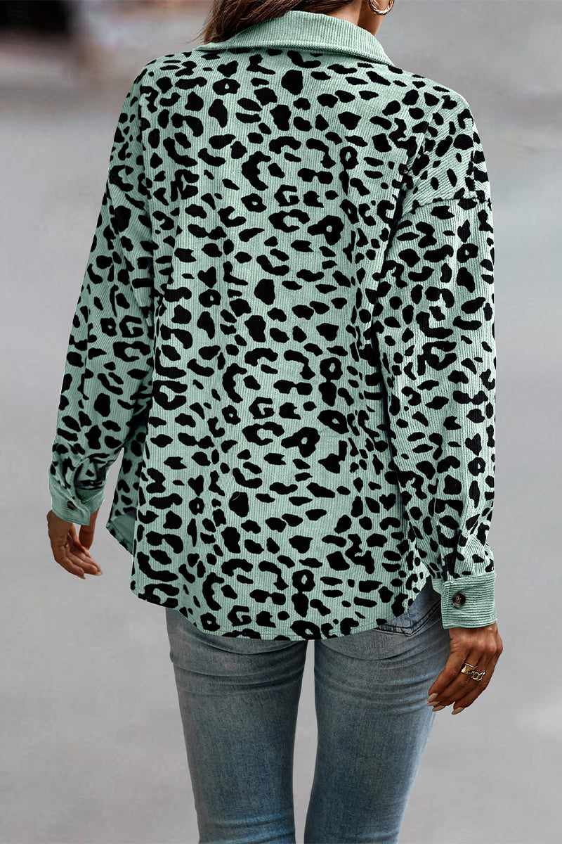 Kaynafashions - Casual Sweet Leopard Pocket Turndown Collar Tops