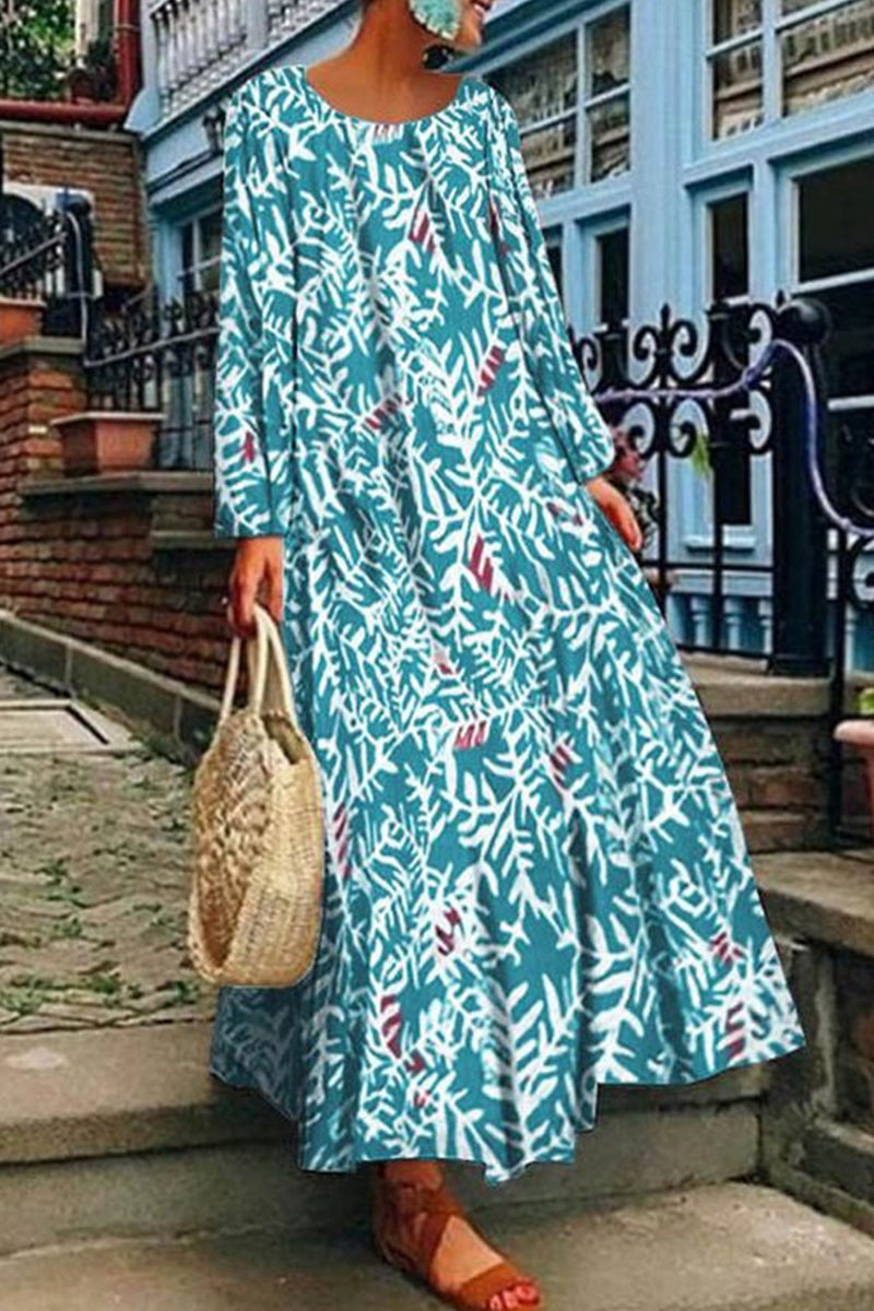 Kaynafashions - Elegant College Geometric Printing O Neck Printed Dress Dresses