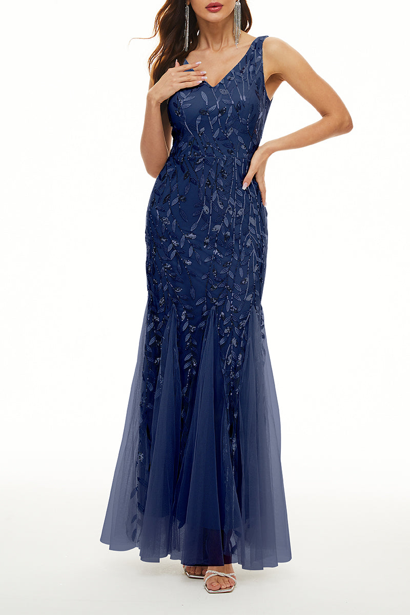 Kaynafashions - Elegant Formal Patchwork Embroidered V Neck Evening Dress Dresses(10 Colors)