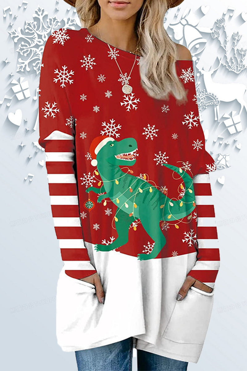 Kaynafashions - Casual Print Santa Claus Printing O Neck Tops