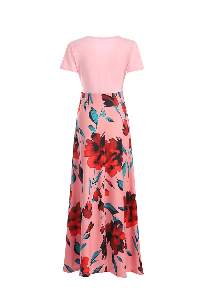 Kaynafashions - Casual Bohemian Print Solid Patchwork O Neck Short Sleeve Dress Dresses(12 Colors)